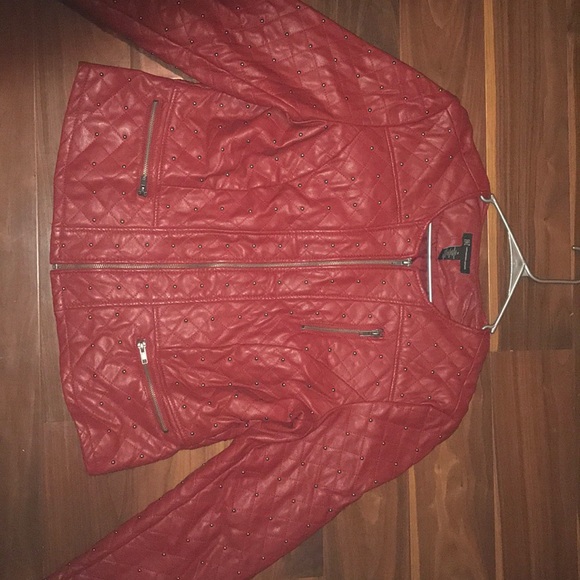 INC International Concepts Jackets & Blazers - INC Silver Studded Red Leather Jacket